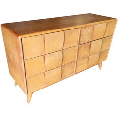 Retro Heywood-Wakefield "Sculptura" Extra Wide 6 Lowboy Drawer Dresser