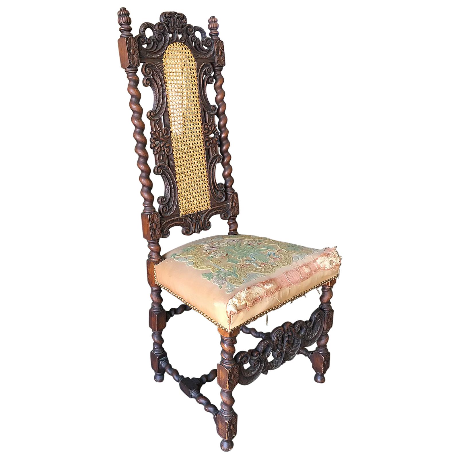 Victorian Hand Carved Oak Gothic Revival Side Throne Chair For Sale