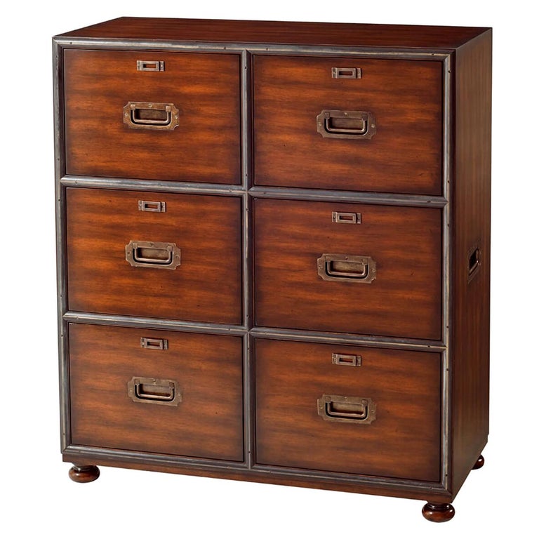 Campaign Style Six Drawer Chest For Sale at 1stDibs