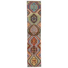 Bohemian and Modern Gabbeh Runner, Colorful, Multicolored