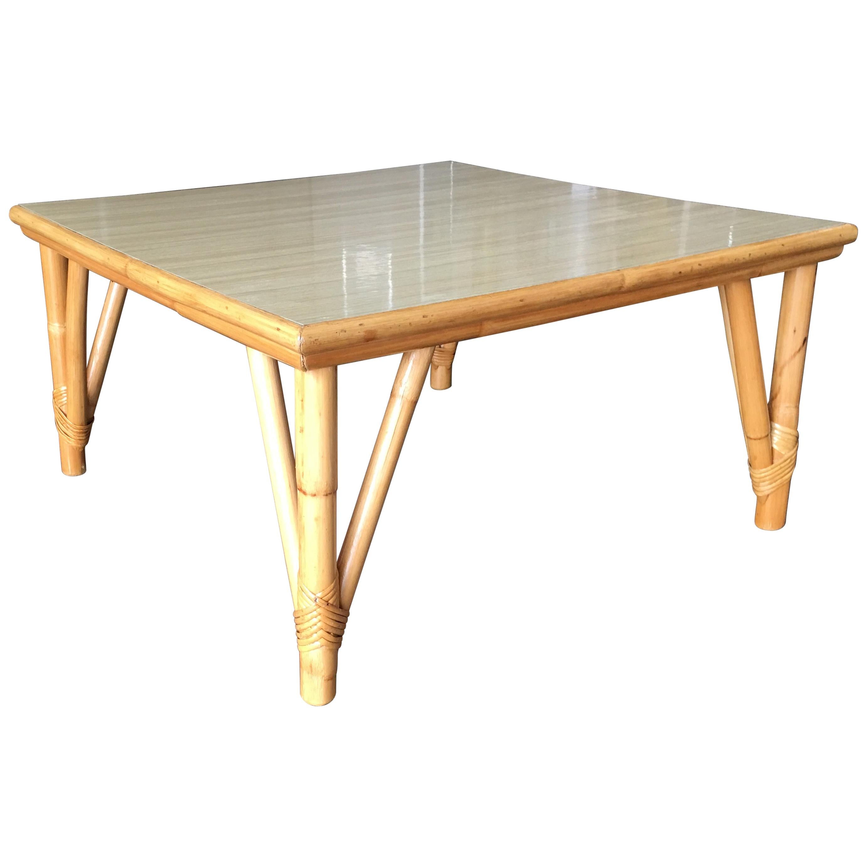 Large Square Rattan Coffee Table with Formica Top For Sale