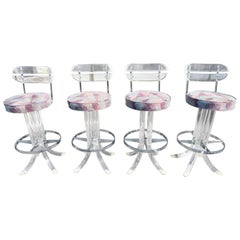 Scrumptious Set 4 Hollywood Regency Swivel Lucite Barstools Hill Manufacturing