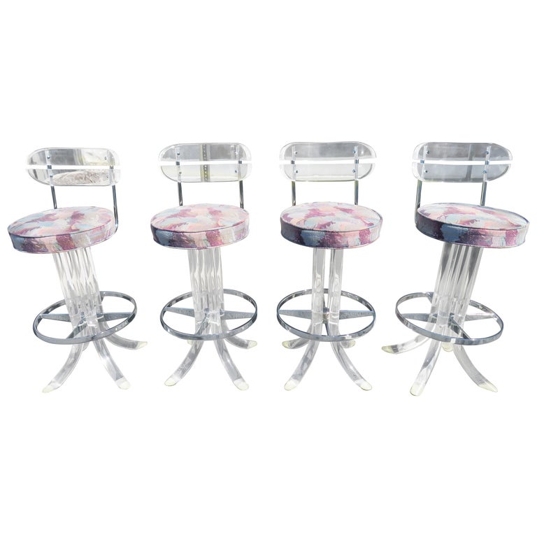 Scrumptious Set 4 Hollywood Regency Swivel Lucite Barstools Hill Manufacturing For Sale