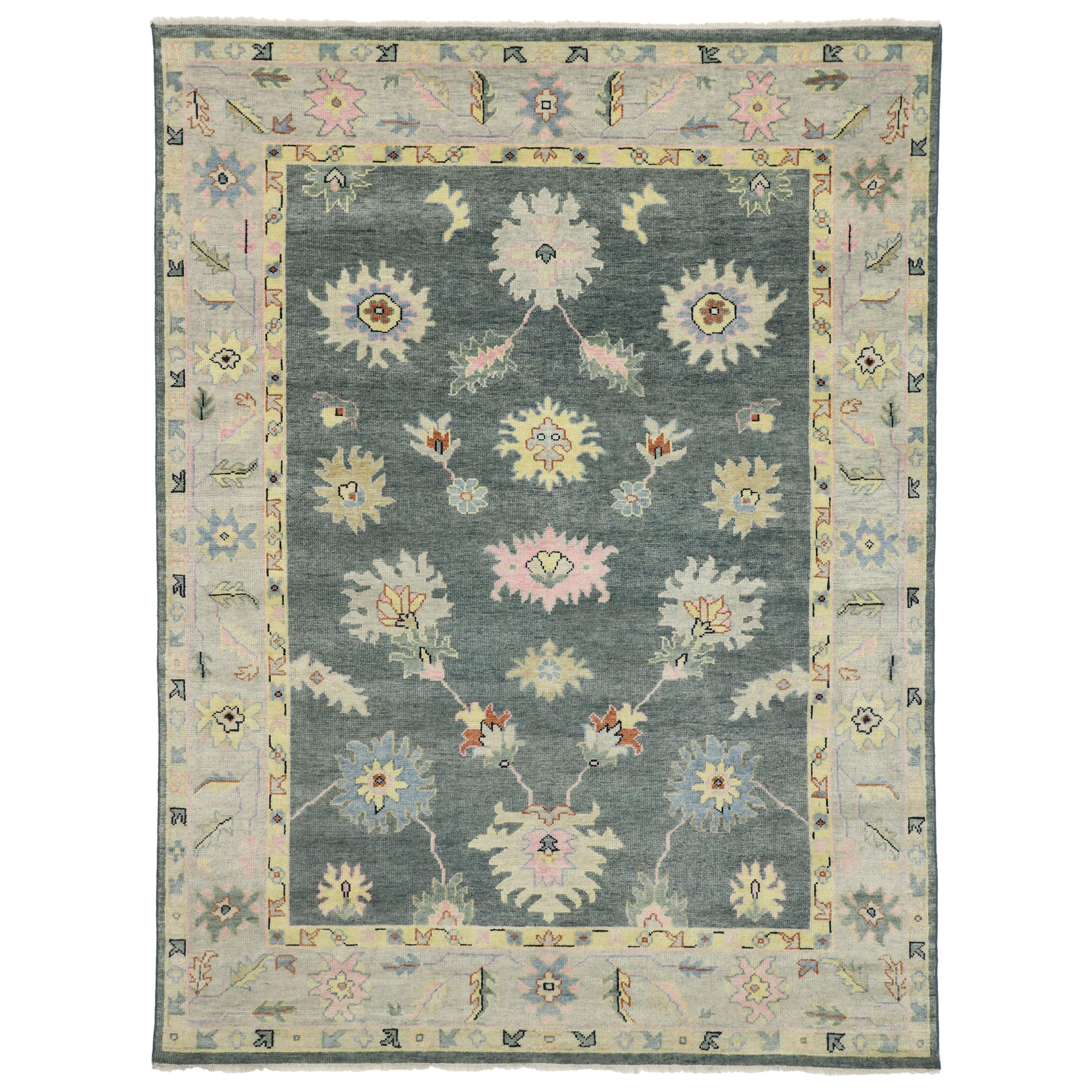 New Contemporary Oushak Area Rug with Modern Glam Style and Pastel Colors For Sale
