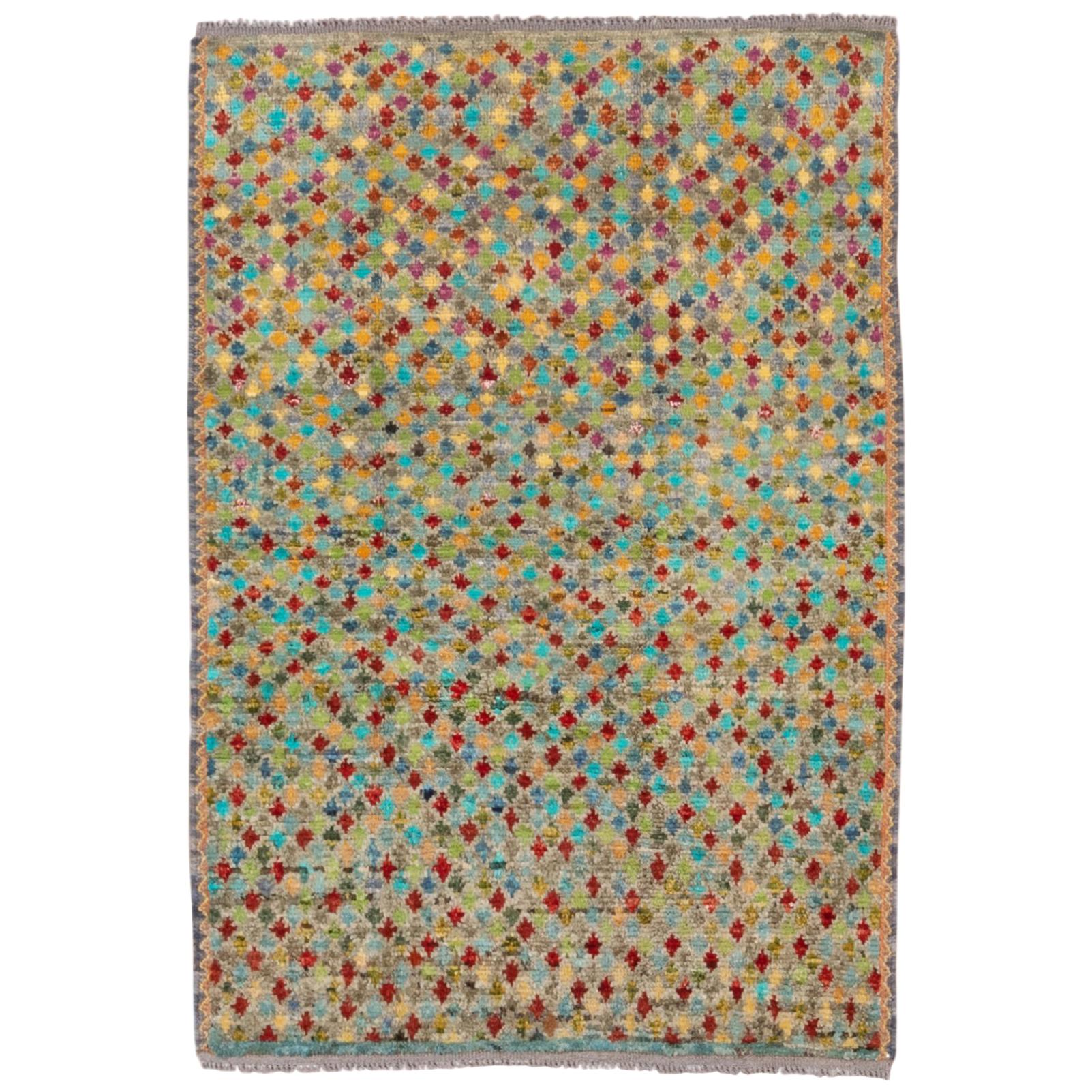 Afghanischer Gabbeh-Teppich mit Diamantmuster, farbenfroh