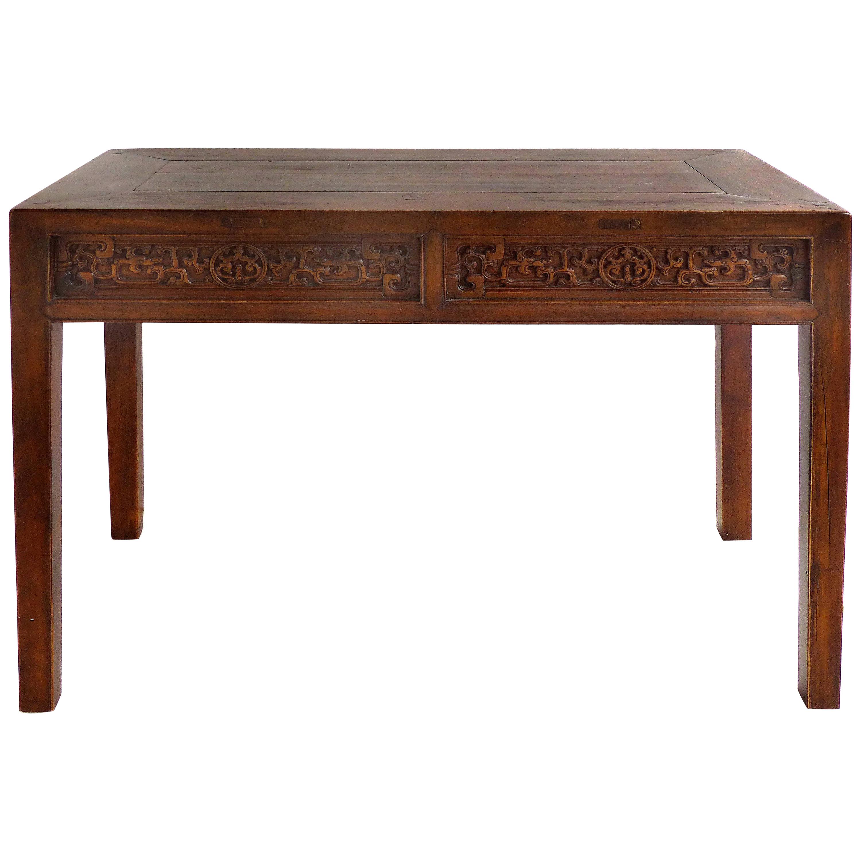 Chinese Carved Two-Drawer Console Table with Carved Apron