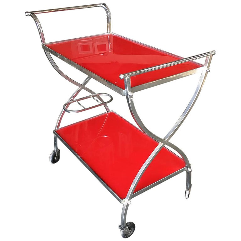 Jacques Inspired Chromed Aluminum Bar Cart, 1960 For Sale at 1stdibs