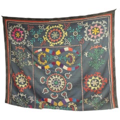 Large Colorful Floral Embroidered Vintage Suzani Panel