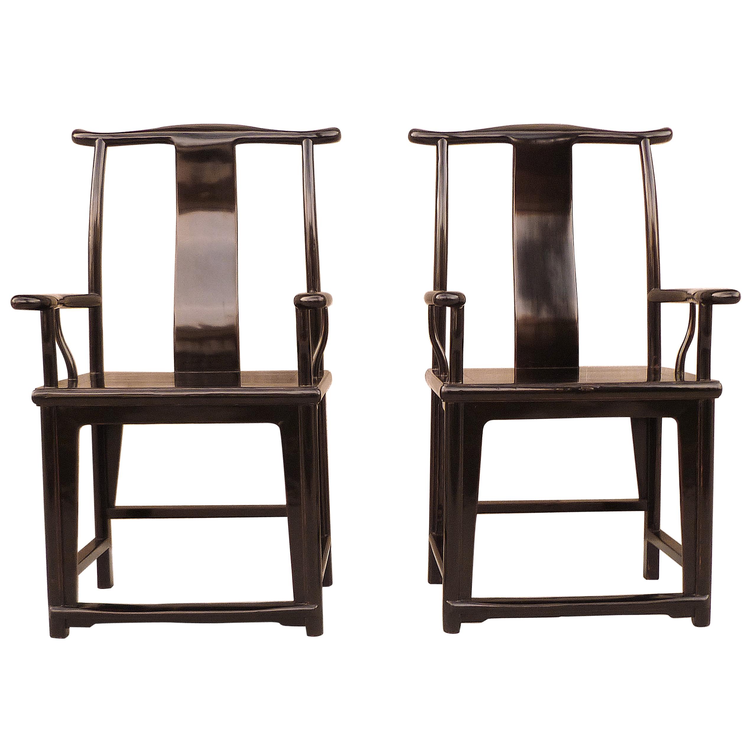 Pair of Refine Black Lacquer Armchairs