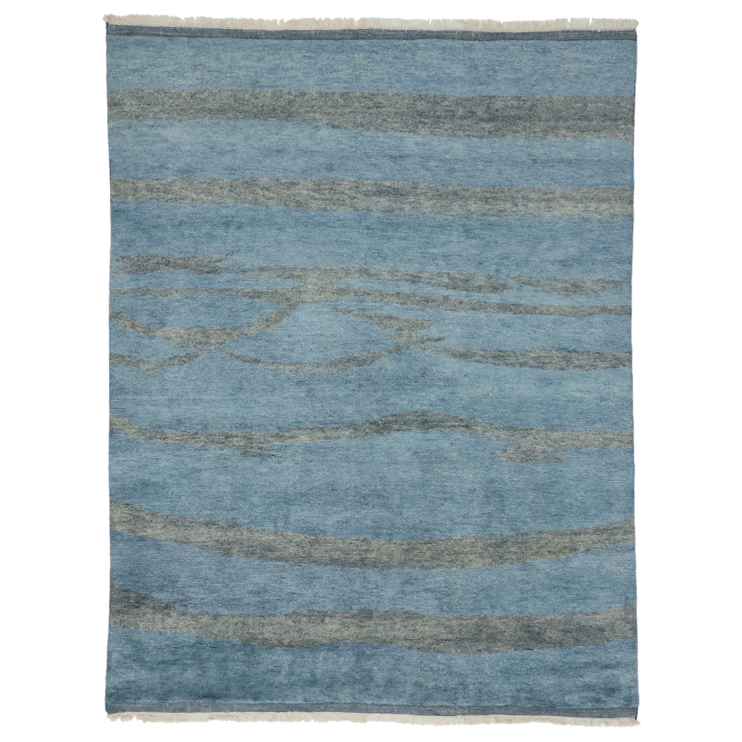 New Contemporary Moroccan Area Rug with Coastal Boho Chic Style  For Sale
