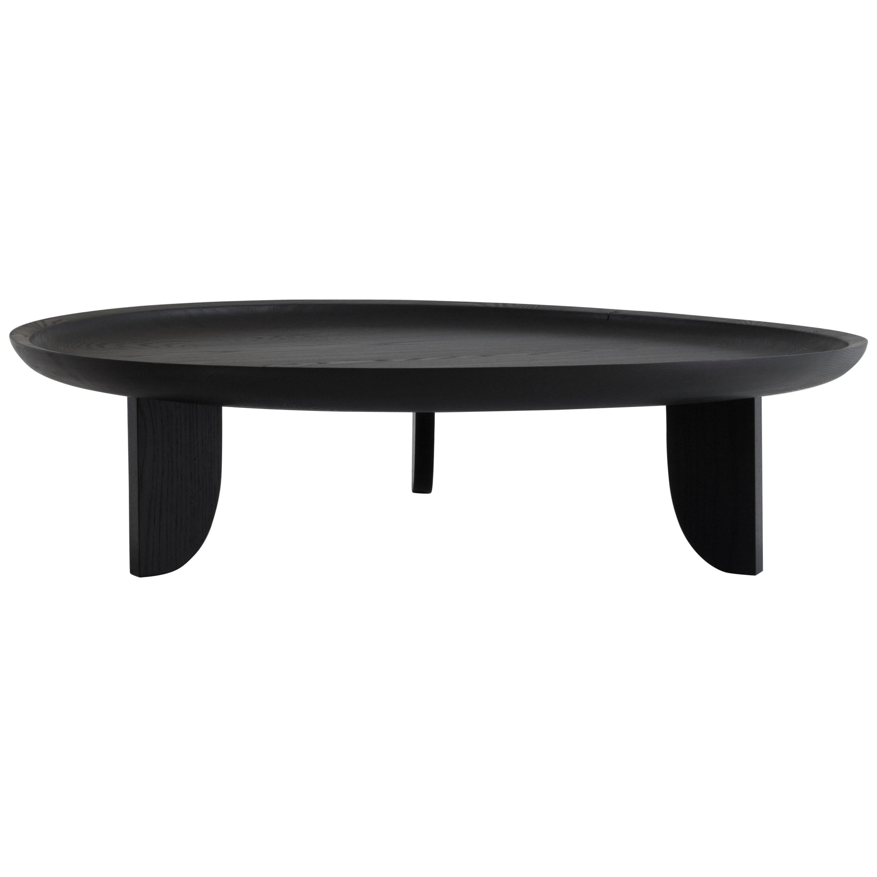 Dish Solid Wood Contemporary Sculptural Carved Coffee Table Extra Large Black