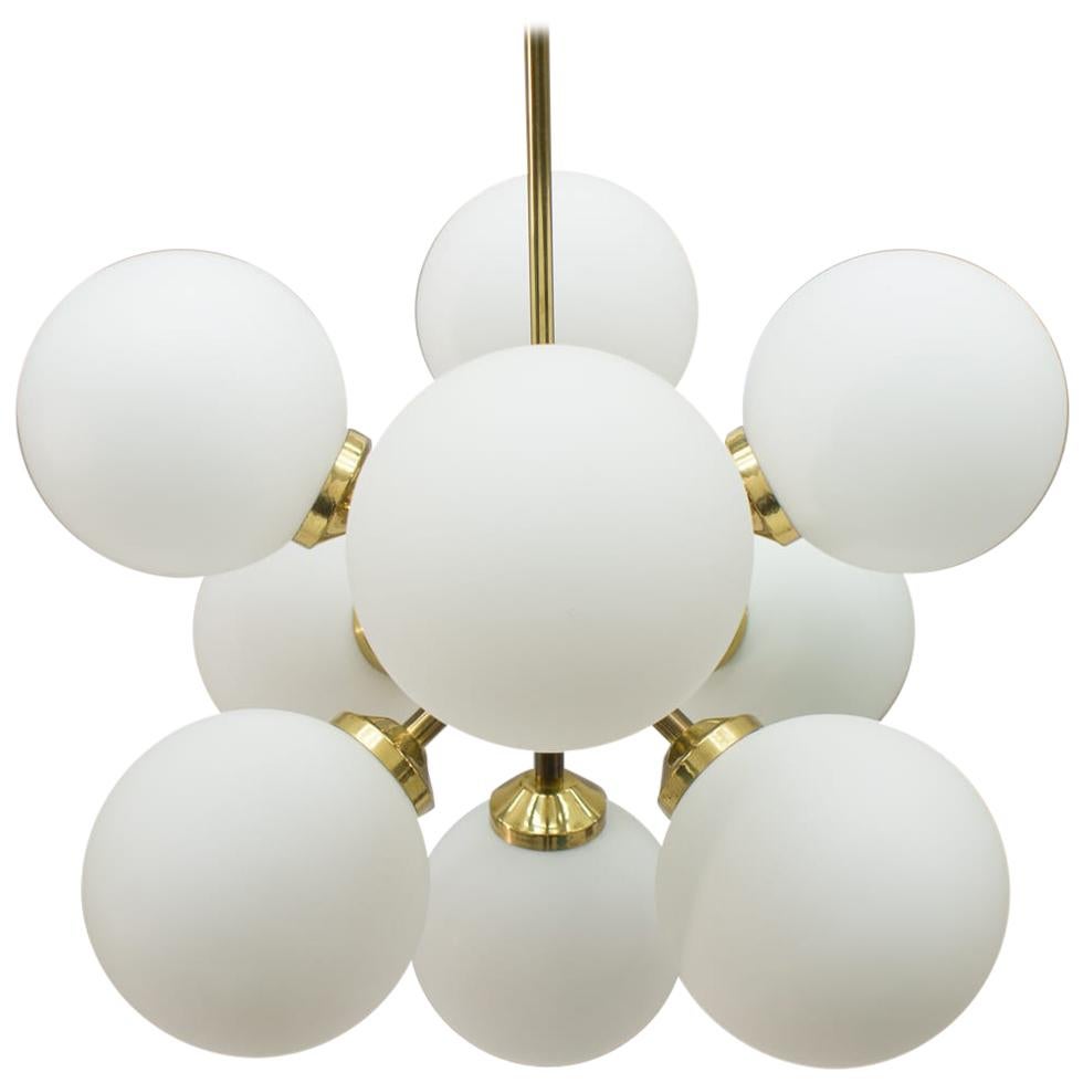 Rare 1960s Orbit or Ceiling Lamp with 9 Opaline Glasses For Sale