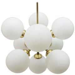 Rare 1960s Orbit or Ceiling Lamp with 9 Opaline Glasses
