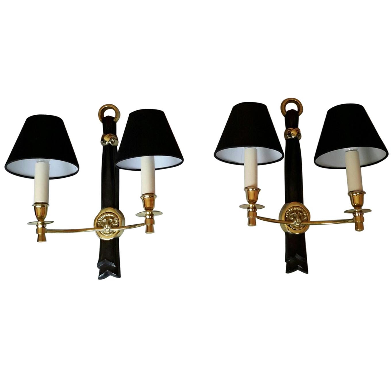 Neoclassical Pair of Sconces by Andre Arbus, France, 1950s