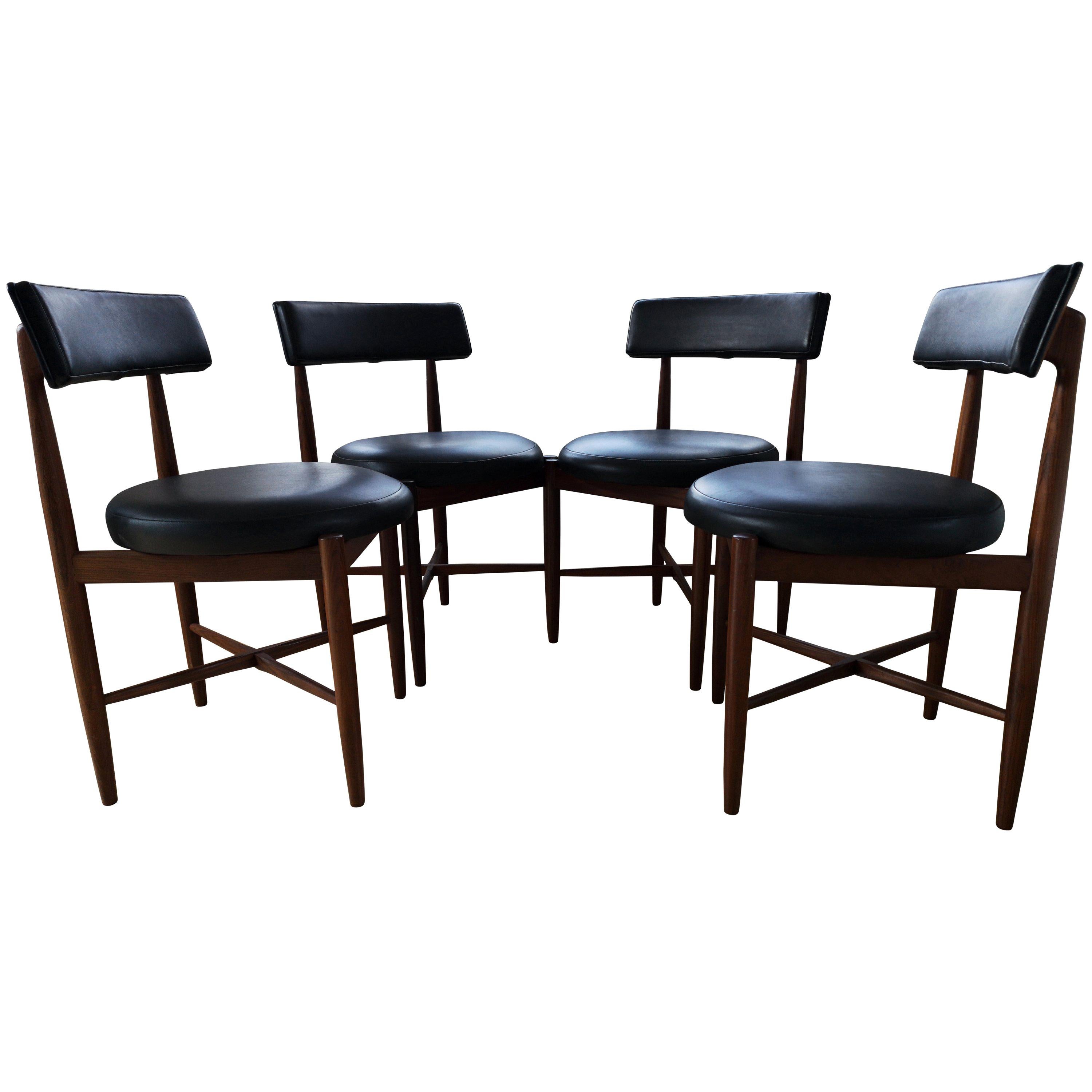 Midcentury Teak and Black Vinyl Dining Chairs by Victor Wilkins for G-Plan
