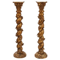 Pair of Italian Baroque Style Giltwood Column Pedestals
