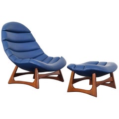 Rare Leather Lounge Chair and Ottoman by Adrian Pearsall