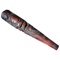 Japanese Fine Antique Massive Wood "Demon" Pipe Dated 1895 Deep Carved, Kyoto