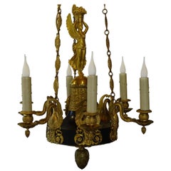 Empire Black and Gilt Bronze Chandelier by Millet, France 19th Century