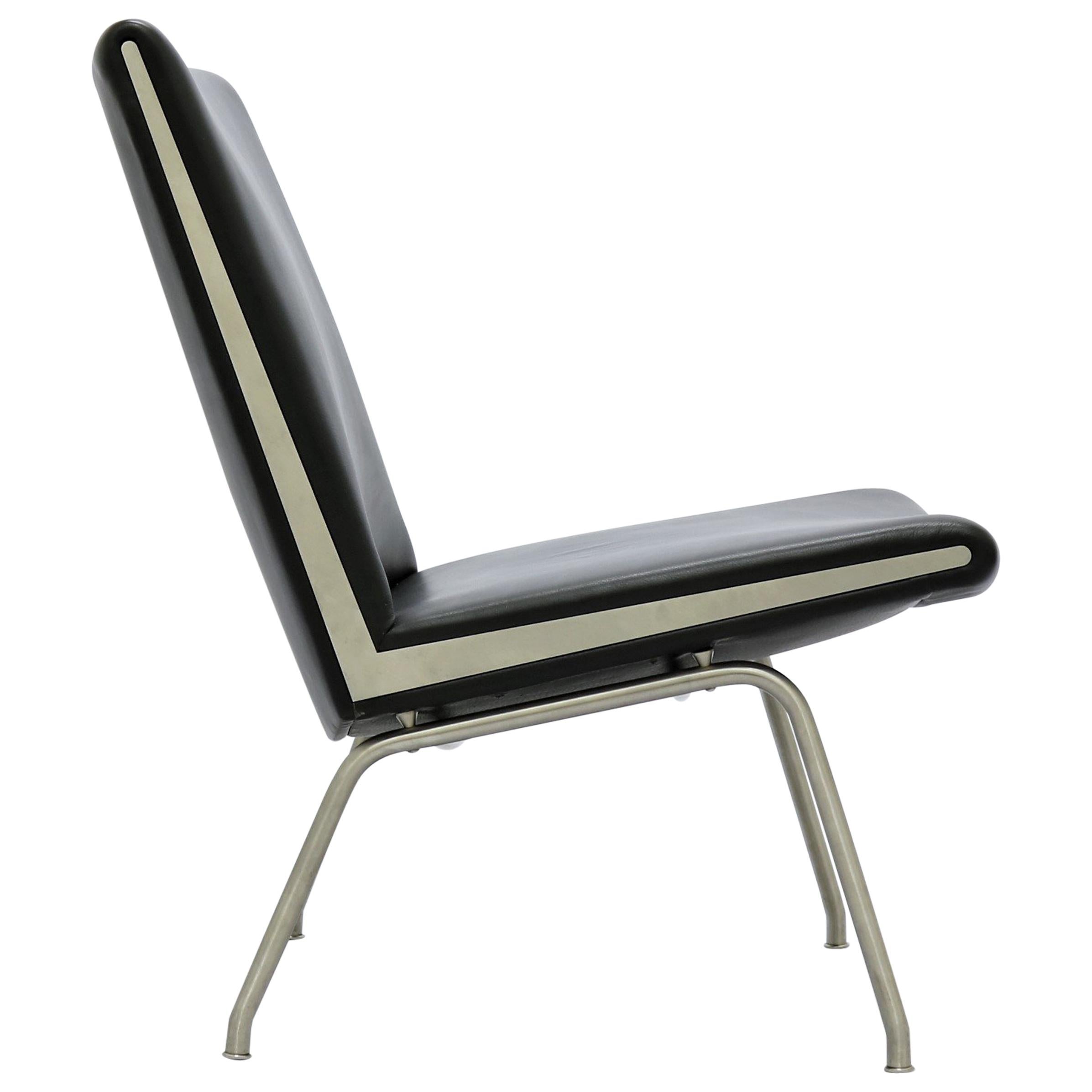 Hans J. Wegner "Airport" Lounge Chair in Black Leather and Steel