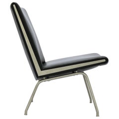 Hans J. Wegner "Airport" Lounge Chair in Black Leather and Steel