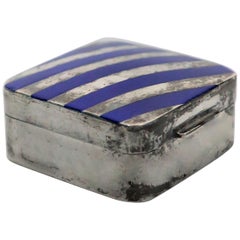 Cartier Sterling Silver and Blue Enamel Pill Box