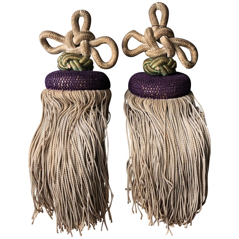 Japanese Fine Pair of Antique Hand Woven Silk Tassels For Sale