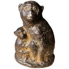 Japan Fine Antique Monkey Family Bronze, Signed Early Gem