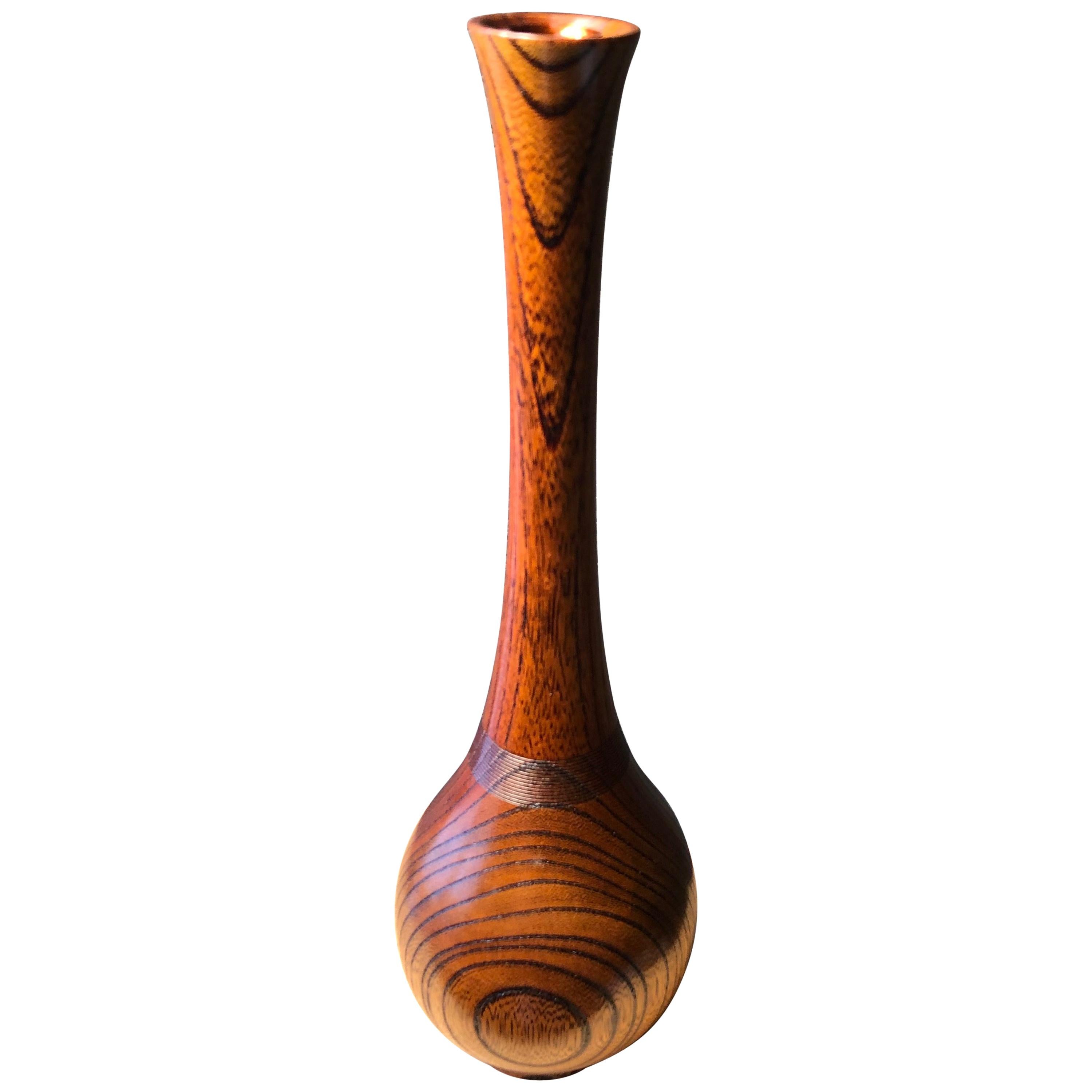 Japanese Tall Keyaki "Heart Wood" Tulip Bud Vase with Beautiful Grain