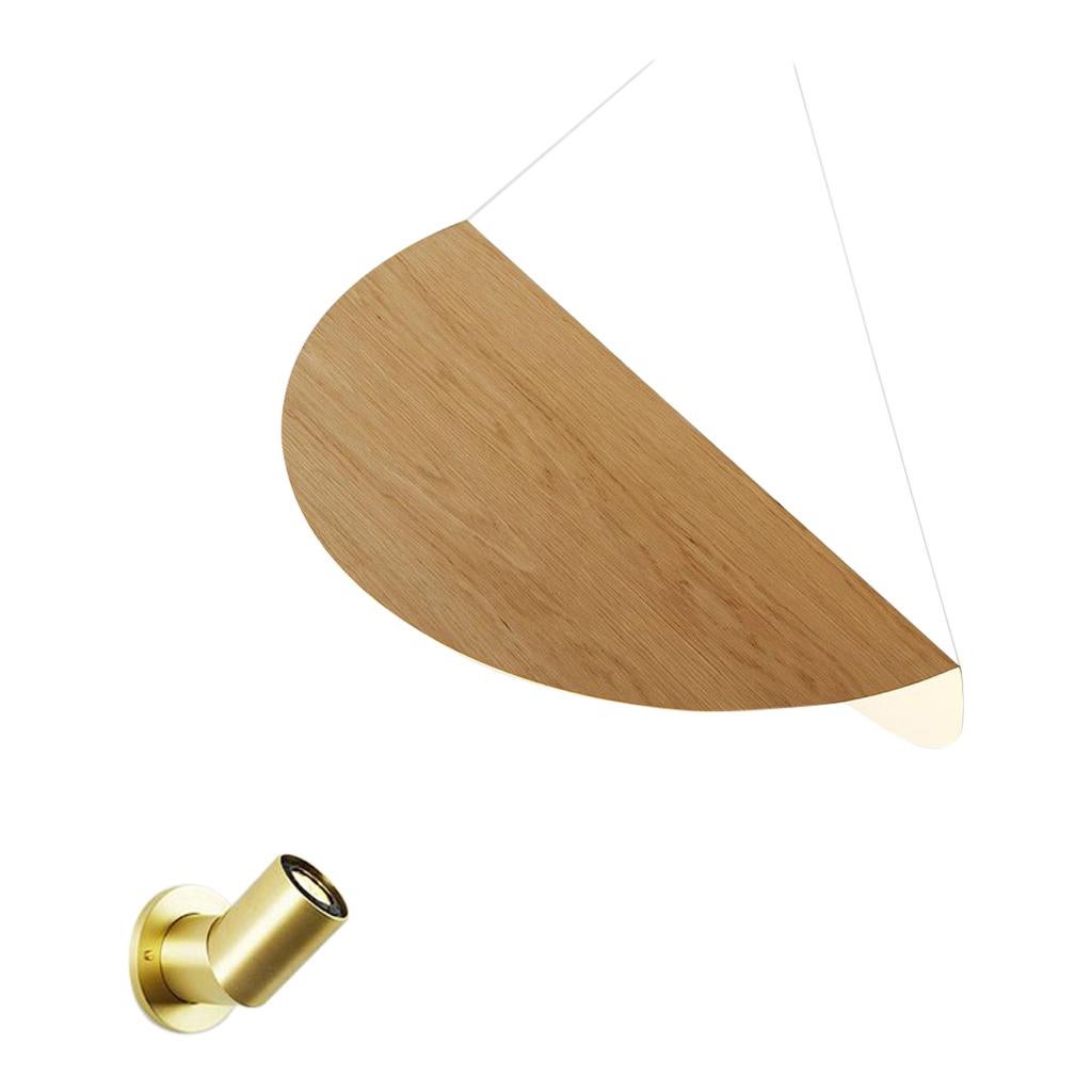 Bounce Sconce in Brass with Large Oak Shade by Karl Zahn for Roll & Hill