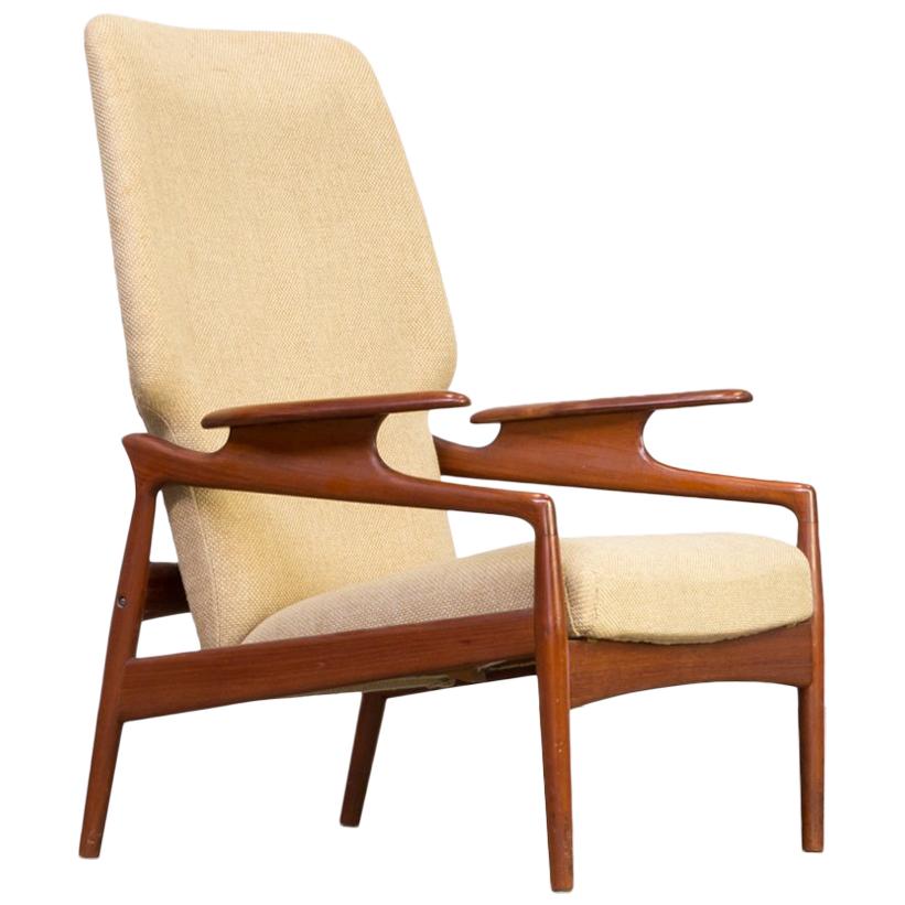 1960s John Boné Teak and Wool Adjustable Lounge Chair for Advance Design For Sale