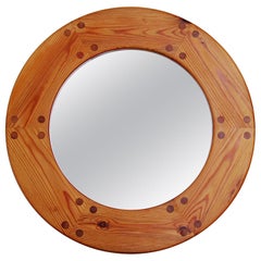 Round Swedish Wall Mirror in Pine by Luxus, 1960s