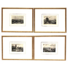 Set of Four Framed German Copper Engravings City Views Landscapes