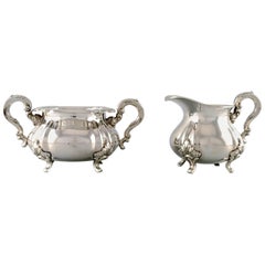 Sugar Bowl and Creamer in Silver on Feet, Rococo Style, 1920s-1930s