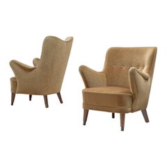Danish Pair of Easy Chairs in Green Velours