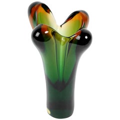 Green and Red Art Glass Vase by Josef Hospodka, 1960s