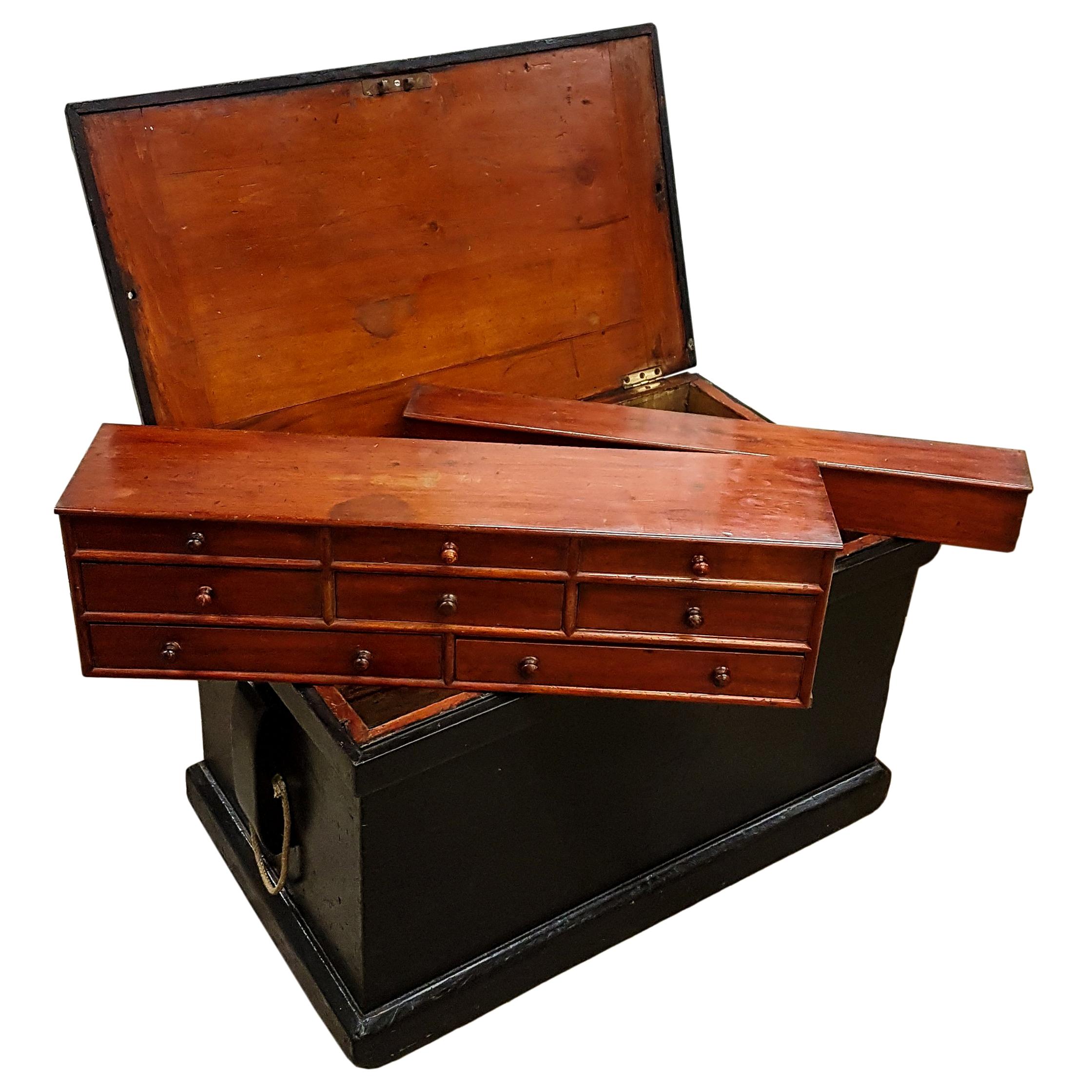 Fitted Ships Carpenters Chest  in Painted Pine For Sale
