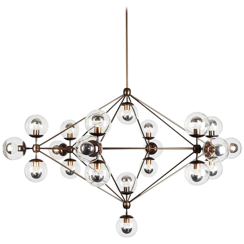 Modo 21-Globe Chandelier in Bronze and Clear by Jason Miller for Roll & Hill