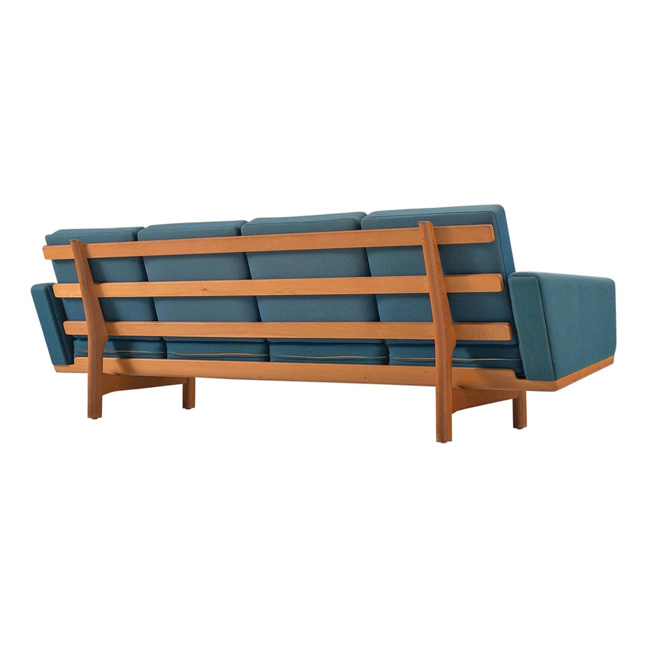 Hans Wegner Sofa in Oak and Petrol Upholstery for GETAMA