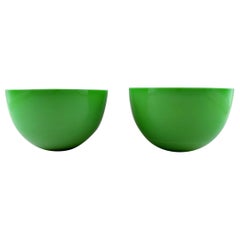 Sven Palmqvist for Orrefors, a Pair of Green "Colora" Bowls in Art Glass