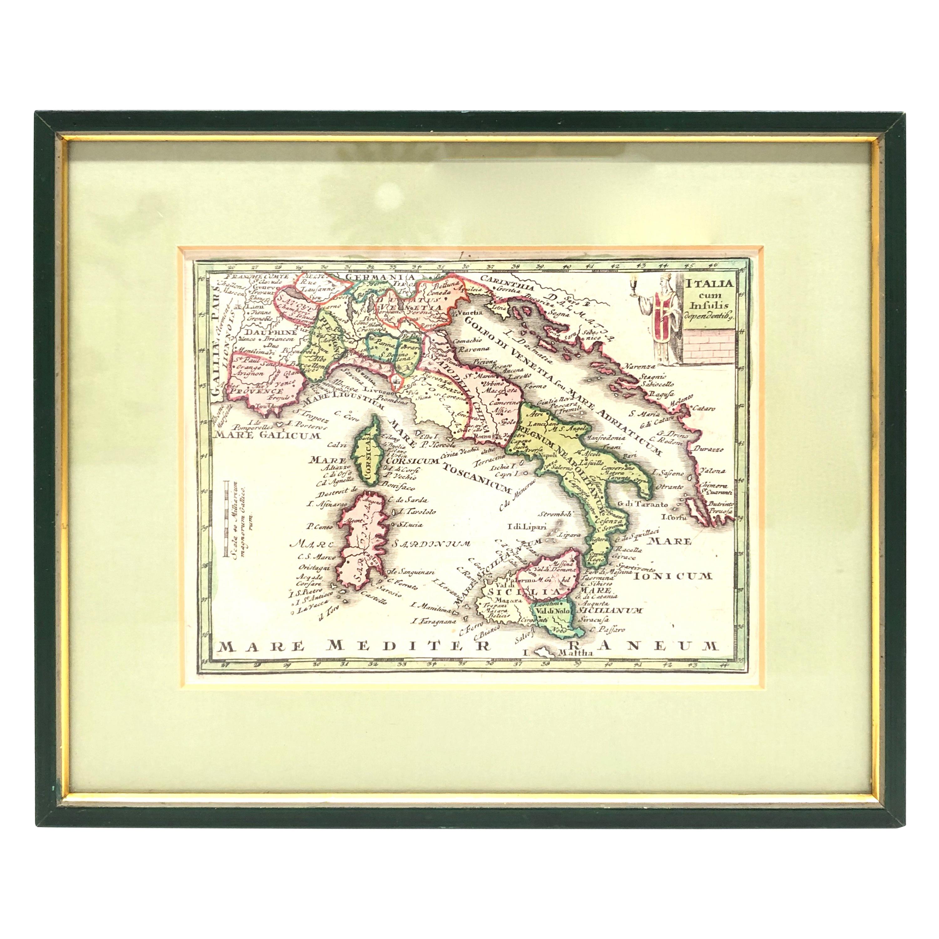1970s Framed Antique Map of Italy 1746 Original