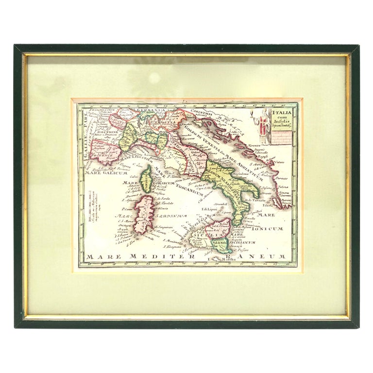 1970s Framed Antique Map of Italy 1746 Original For Sale