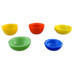 Sven Palmqvist for Orrefors, Set of 5 "Colora" Bowls in Art Glass