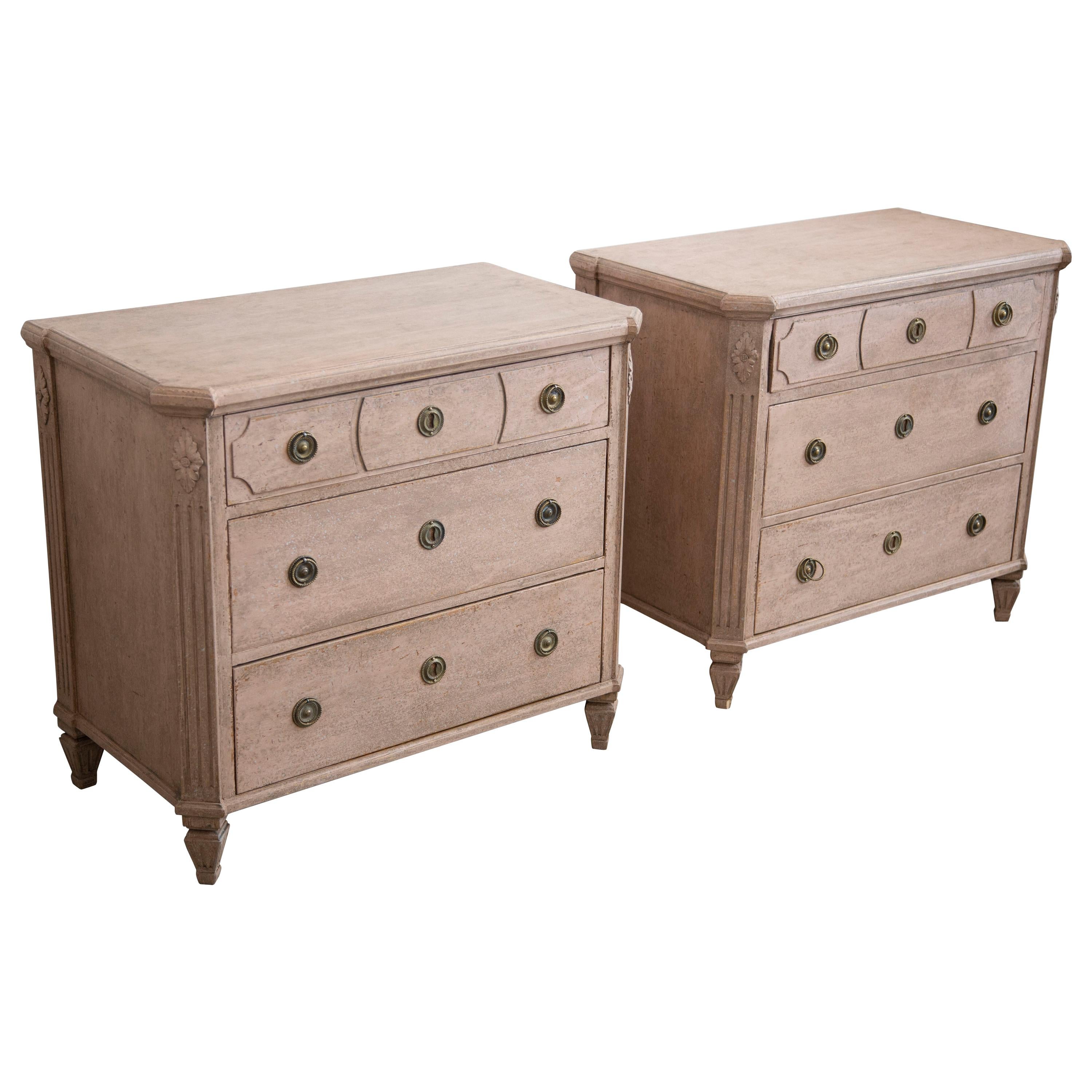 Pair of Antique Swedish Gustavian Style Rose Painted Chests, Late 19th Century For Sale