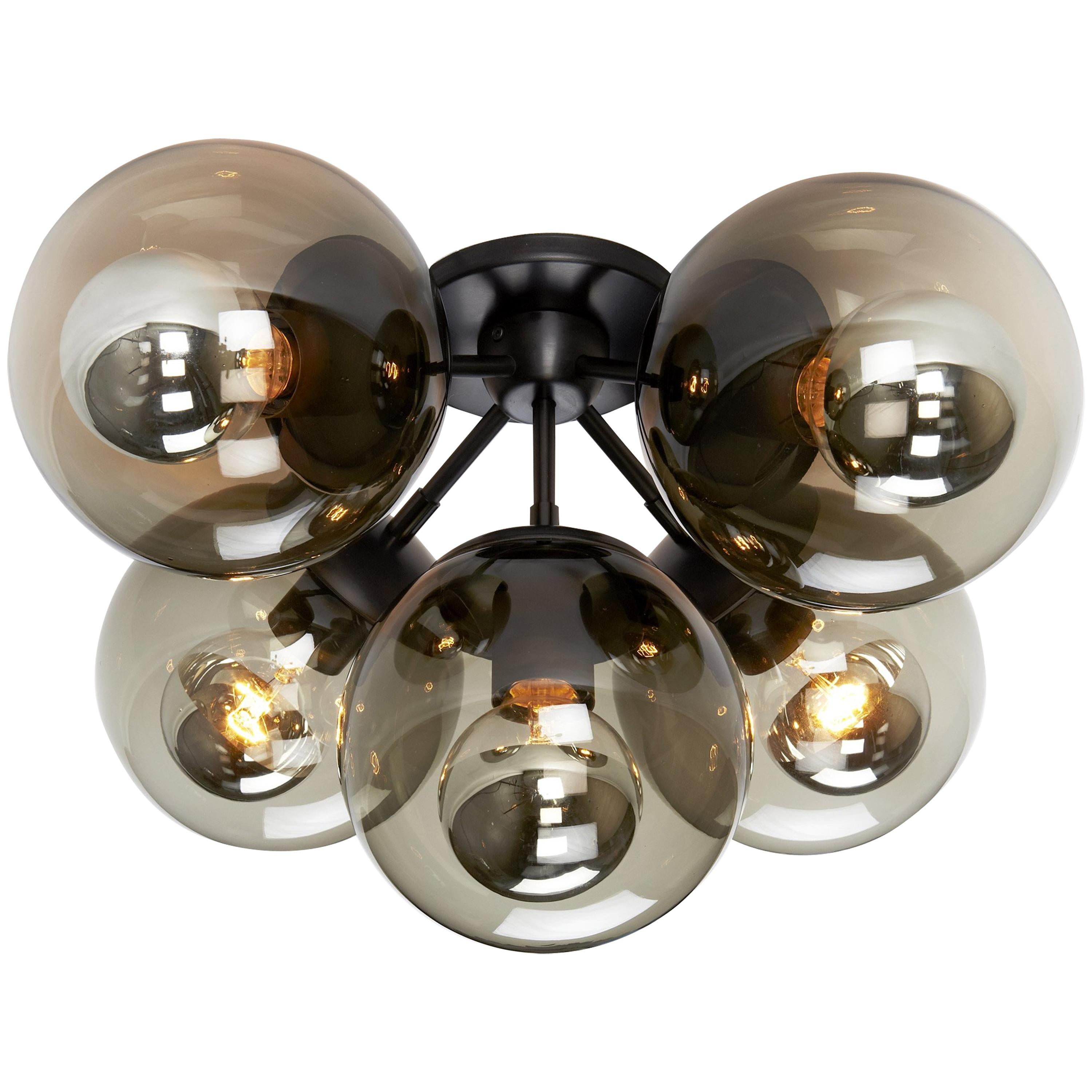 Modo 5-Globe Ceiling Mount in Black and Smoke by Jason Miller for Roll & Hill