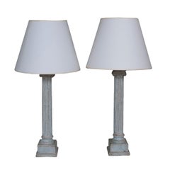 Pair of Carved Wood Corinthian Column Table Lamps