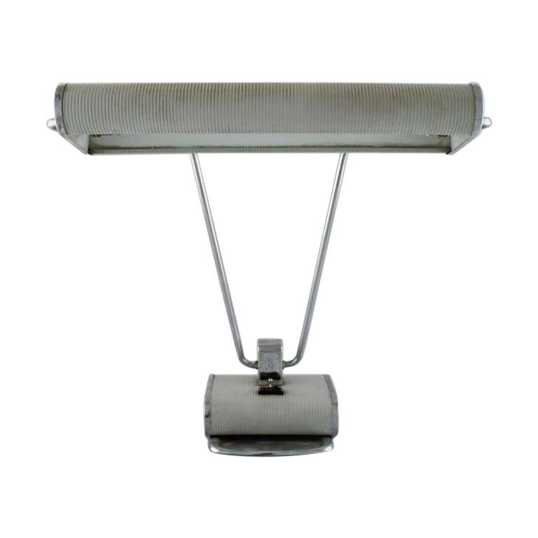 Eileen Gray 1878-1976, Chromed Iron Desk Lamp, Gray Lacquered, 1930s For Sale