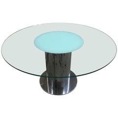 Mid-Century Modern Antonia Astori "Cidonio" Stainless Steel Table with Glass Top