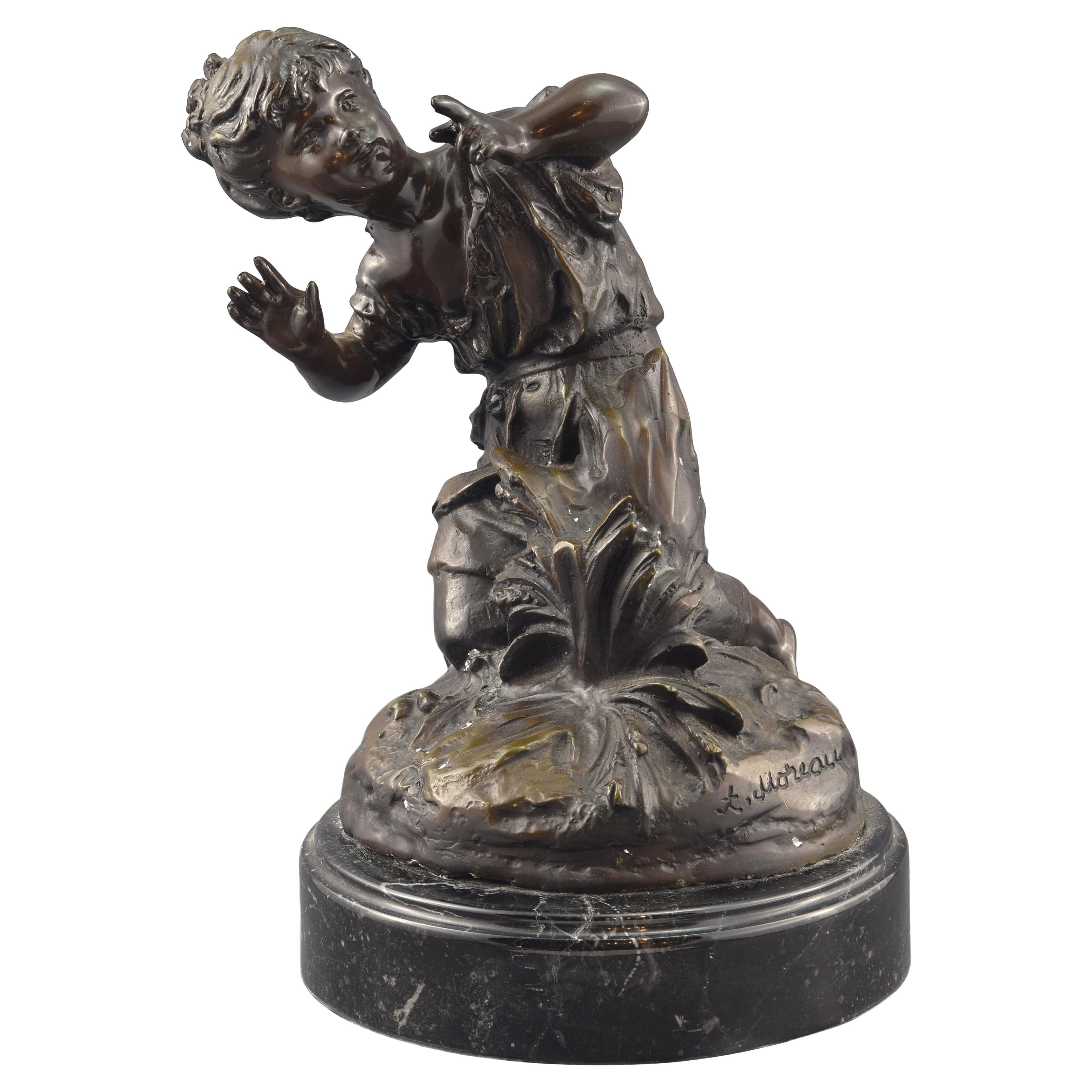 Kneeled Girl, Bronze, Marble, After Models from Auguste Moreau ‘1834-1917’ For Sale