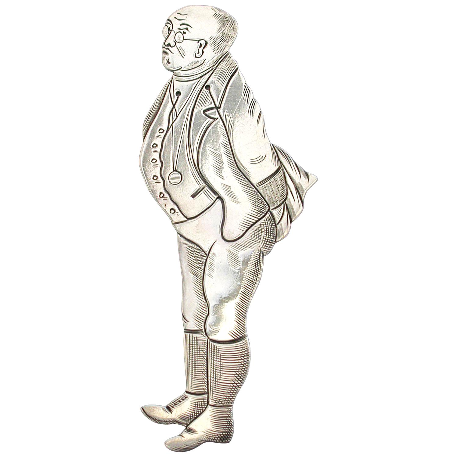 Victorian Novelty Silver Figural Bookmark Charles Dickens 'Samuel Pickwick' 1892 For Sale